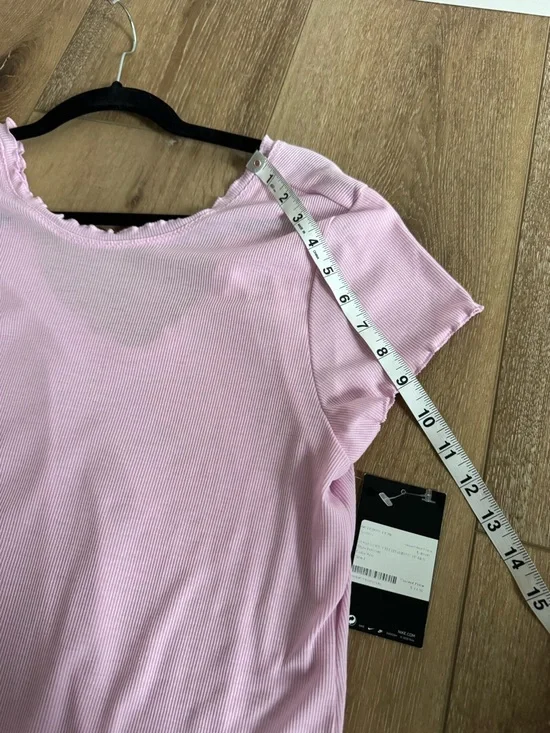 Nike Yoga Women's short sleeve ribbed T-shirt light pink scalloped NWT Large - Picture 7 of 8
